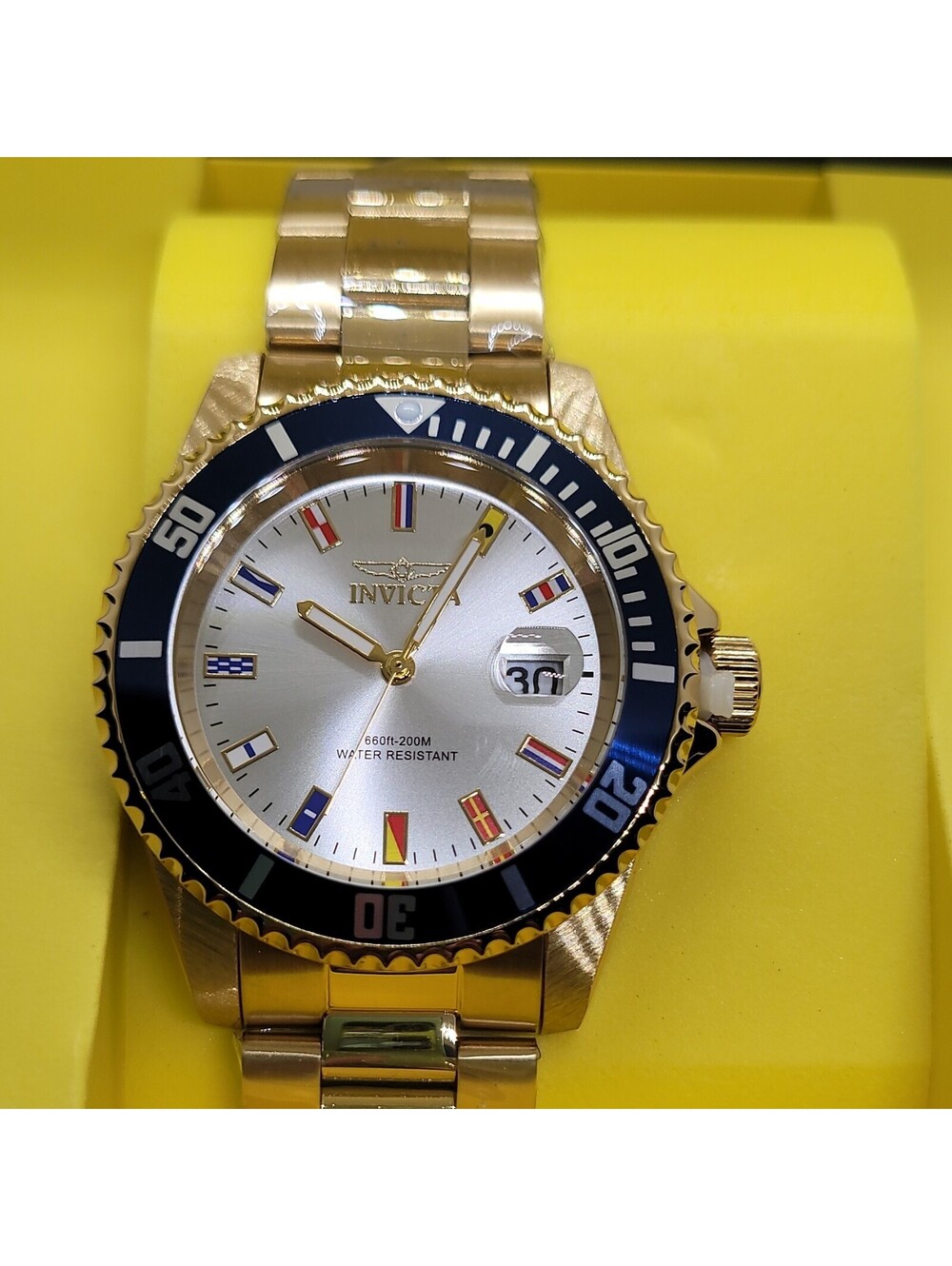 510 Invicta Pro Diver Men's Quartz 44mm Gold SS Blue Bezel Date 200m w/ Box